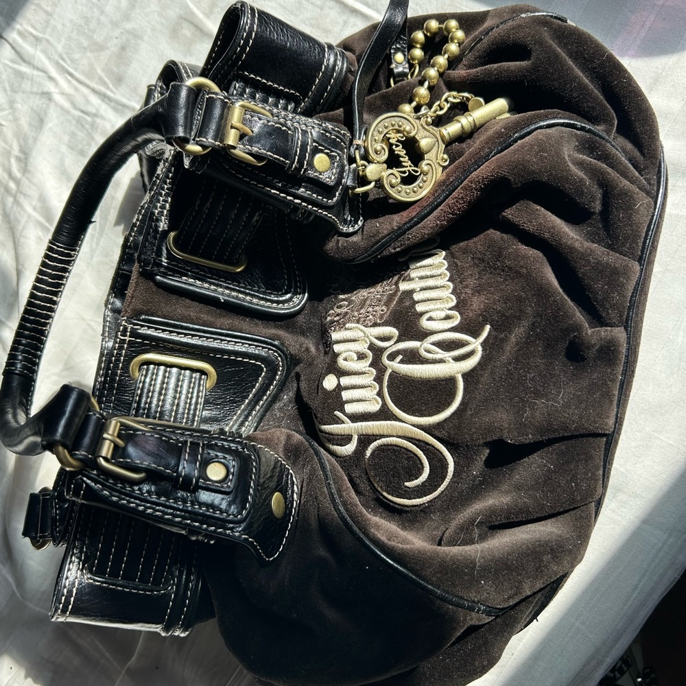 Juicy Couture Black Suede Logo Shoulder Bag